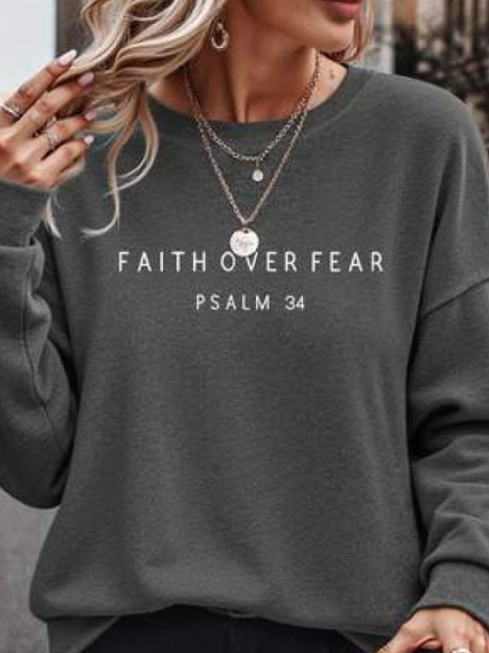 Faith Over Fear Psalm 34 Sweatshirt - Charcoal Gray